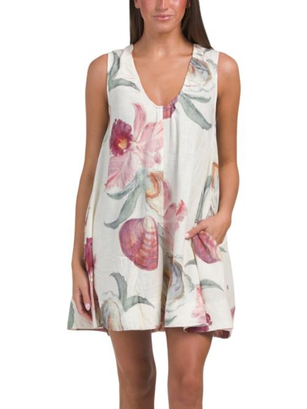 LABEL OF LOVE Linen Blend Orchid Cover-up Mini Dress